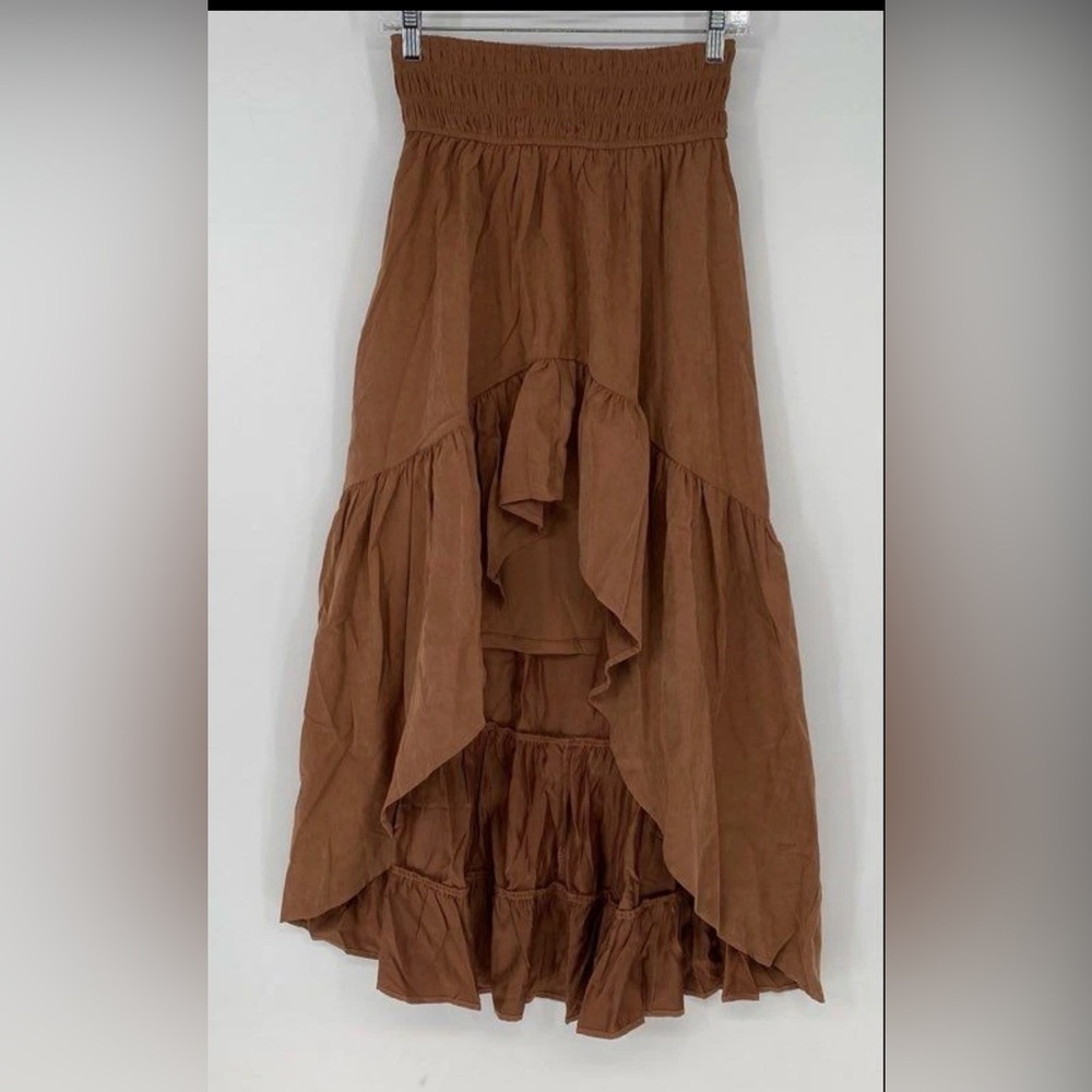 Francesca's Collections Rust High-Low Ruffle Maxi Skirt - Picture 3 of 8